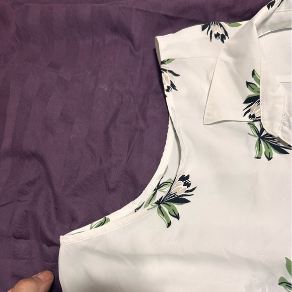 Ricki's xxl White Button Down Shirt with Green Floral Design- pit to pit 24” - Picture 8 of 8